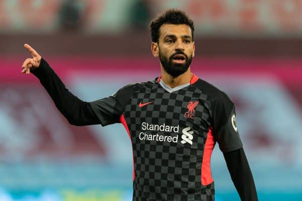 BIRMINGHAM, ENGLAND - Sunday, October 4, 2020: Liverpool’s Mohamed Salah during the FA Premier League match between Aston Villa FC and Liverpool FC at Villa Park. The game was played behind closed doors due to the UK government’s social distancing laws during the Coronavirus COVID-19 Pandemic. (Pic by David Rawcliffe/Propaganda)