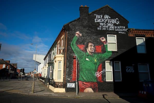 LIVERPOOL, ENGLAND - Saturday, October 17, 2020: A mural of former Liverpool and England goalkeeper Ray Clemence on the gabel end of a terrace house in Anfield pictured before the FA Premier League match between Everton FC and Liverpool FC, the 237th Merseyside Derby. (Pic by David Rawcliffe/Propaganda)