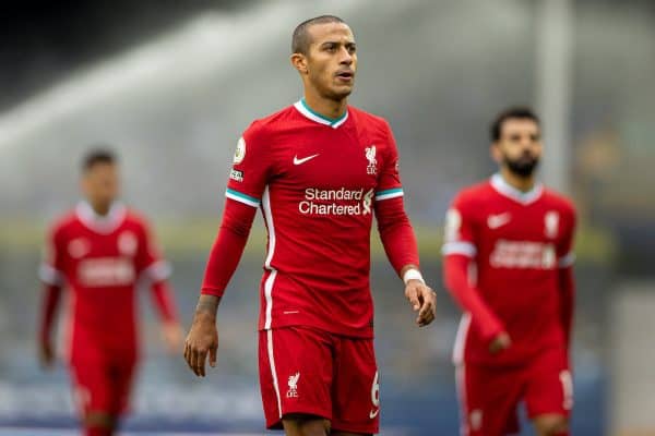 LIVERPOOL, ENGLAND - Saturday, October 17, 2020: Liverpool’s Thiago Alcantara during the FA Premier League match between Everton FC and Liverpool FC, the 237th Merseyside Derby, at Goodison Park. The game was played behind closed doors due to the UK government’s social distancing laws during the Coronavirus COVID-19 Pandemic. (Pic by David Rawcliffe/Propaganda)