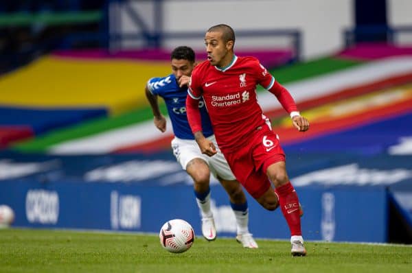 LIVERPOOL, ENGLAND - Saturday, October 17, 2020: Liverpool’s Thiago Alcantara during the FA Premier League match between Everton FC and Liverpool FC, the 237th Merseyside Derby, at Goodison Park. The game was played behind closed doors due to the UK government’s social distancing laws during the Coronavirus COVID-19 Pandemic. (Pic by David Rawcliffe/Propaganda)