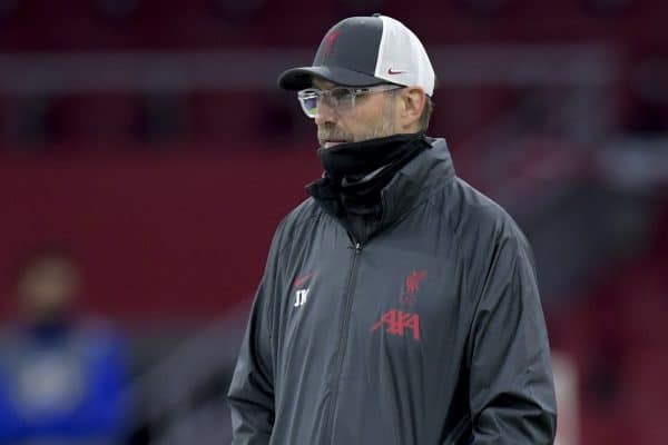 AMSTERDAM, THE NETHERLANDS - Wednesday, October 21, 2020: Liverpool's manager Jürgen Klopp during the pre-match warm-up before the opening UEFA Champions League Group D match between AFC Ajax and Liverpool FC at the Johan Cruijff ArenA. (Pic by Orange Pictures via Propaganda)