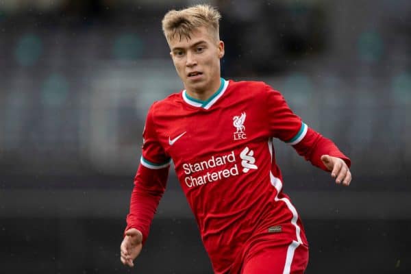 KIRKBY, ENGLAND - Saturday, October 24, 2020: Liverpool's Jack Bearne during the Premier League 2 Division 1 match between Liverpool FC Under-23's and Chelsea FC Under-23's at the Liverpool Academy. (Pic by David Rawcliffe/Propaganda)