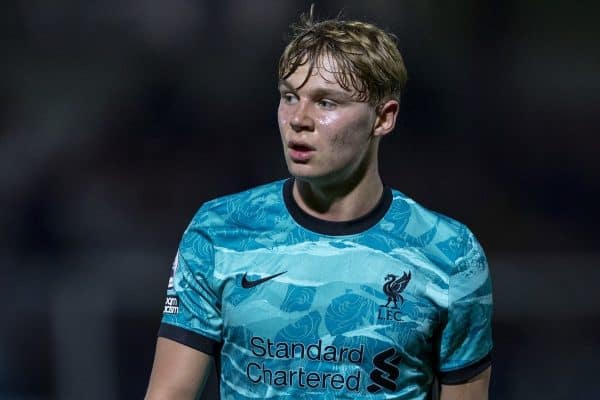 LONDON, ENGLAND - Friday, October 30, 2020: Liverpool's substitute Paul Glatzel during the Premier League 2 Division 1 match between Arsenal FC Under-23's and Liverpool FC Under-23's at Meadow Park. (Pic by David Rawcliffe/Propaganda)