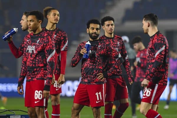 BERGAMO, ITALY - Tuesday, November 3, 2020: Liverpool's Mohamed Salah (C) during the pre-match warm-up before the UEFA Champions League Group D match between Atalanta BC and Liverpool FC at the Stadio di Bergamo. (Pic by Simone Arveda/Propaganda)