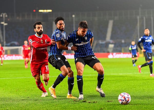 BERGAMO, ITALY - Tuesday, November 3, 2020: Liverpool's Mohamed Salah (L) during the UEFA Champions League Group D match between Atalanta BC and Liverpool FC at the Stadio di Bergamo. (Pic by Simone Arveda/Propaganda)