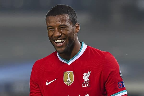 BERGAMO, ITALY - Tuesday, November 3, 2020: Liverpool's Georginio Wijnaldum smiles during the UEFA Champions League Group D match between Atalanta BC and Liverpool FC at the Stadio di Bergamo. (Pic by Simone Arveda/Propaganda)