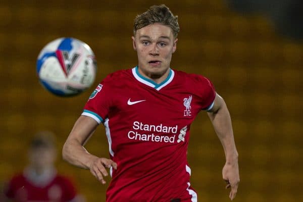 STOKE-ON-TRENT, ENGLAND - Tuesday, November 10, 2020: Liverpool's Paul Glatzel during the EFL Trophy Northern Group D match between Port Vale FC and Liverpool FC Under-21's at Vale Park. (Pic by David Rawcliffe/Propaganda)