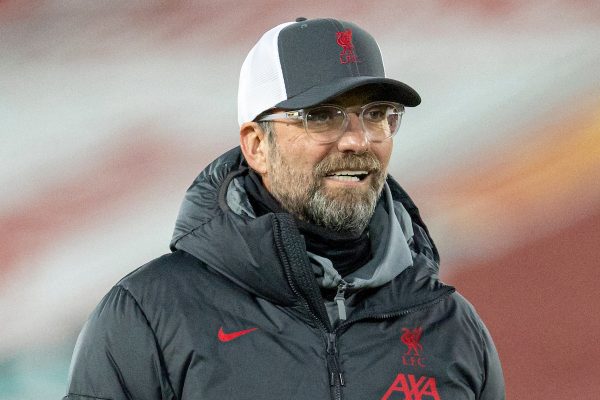 LIVERPOOL, ENGLAND - Wednesday, November 25, 2020: Liverpool's manager Jürgen Klopp during the pre-match warm-up before the UEFA Champions League Group D match between Liverpool FC and Atalanta BC at Anfield. (Pic by David Rawcliffe/Propaganda)