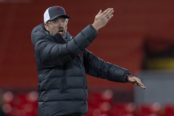 LIVERPOOL, ENGLAND - Wednesday, November 25, 2020: Liverpool's manager Jürgen Klopp during the UEFA Champions League Group D match between Liverpool FC and Atalanta BC at Anfield. (Pic by David Rawcliffe/Propaganda)