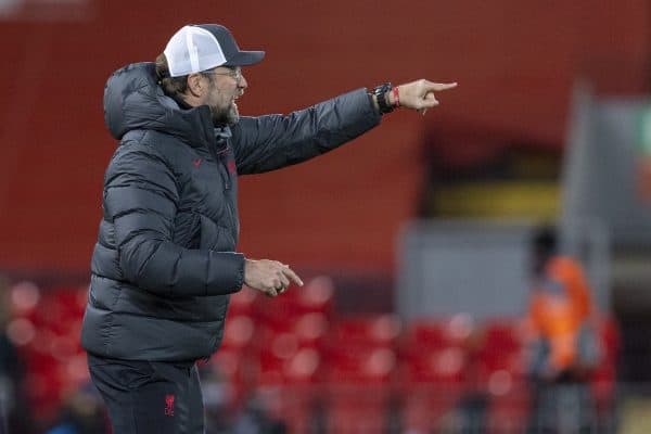 LIVERPOOL, ENGLAND - Wednesday, November 25, 2020: Liverpool's manager Jürgen Klopp during the UEFA Champions League Group D match between Liverpool FC and Atalanta BC at Anfield. (Pic by David Rawcliffe/Propaganda)