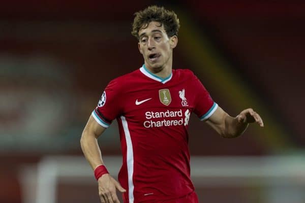 LIVERPOOL, ENGLAND - Wednesday, November 25, 2020: Liverpool's Kostas Tsimikas during the UEFA Champions League Group D match between Liverpool FC and Atalanta BC at Anfield. (Pic by David Rawcliffe/Propaganda)