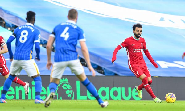 BRIGHTON & HOVE, ENGLAND - Saturday, November 28, 2020: Liverpool's Mohamed Salah during the FA Premier League match between Brighton & Hove Albion FC and Liverpool FC at the AMEX Stadium. The game was played behind closed doors due to the UK government’s social distancing laws during the Coronavirus COVID-19 Pandemic. (Pic by Propaganda)