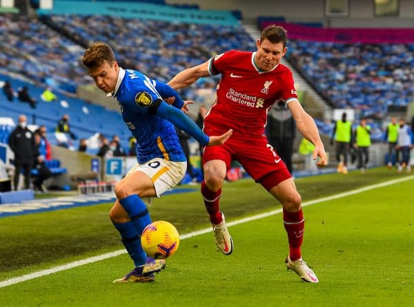 KIRKBY, ENGLAND - Saturday, November 28, 2020: Liverpool's James Milner (R) during the Premier League 2 Division 1 match between Liverpool FC Under-23's and Manchester City FC Under-23's at the Liverpool Academy. (Pic by David Rawcliffe/Propaganda)