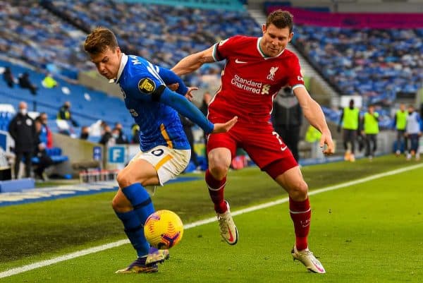 KIRKBY, ENGLAND - Saturday, November 28, 2020: Liverpool's James Milner (R) during the Premier League 2 Division 1 match between Liverpool FC Under-23's and Manchester City FC Under-23's at the Liverpool Academy. (Pic by David Rawcliffe/Propaganda)