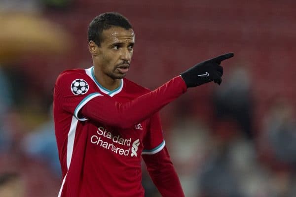 LIVERPOOL, ENGLAND - Tuesday, December 1, 2020: Liverpool's Joel Matip during the UEFA Champions League Group D match between Liverpool FC and AFC Ajax at Anfield. (Pic by David Rawcliffe/Propaganda)