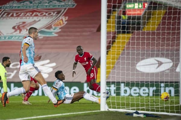 LIVERPOOL, ENGLAND - Sunday, December 6, 2020: Liverpool's Sadio Mané scores the fourth goal during the FA Premier League match between Liverpool FC and Wolverhampton Wanderers FC at Anfield. (Pic by David Rawcliffe/Propaganda)