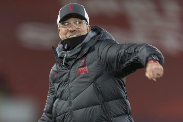 LIVERPOOL, ENGLAND - Sunday, December 6, 2020: Liverpool's manager Jürgen Klopp celebrates after the FA Premier League match between Liverpool FC and Wolverhampton Wanderers FC at Anfield. Liverpool won 4-0. (Pic by David Rawcliffe/Propaganda)