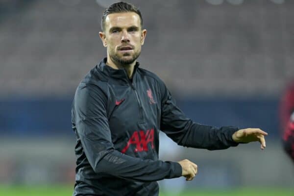 HERNING, DENMARK - Wednesday, December 9, 2020: Liverpool's captain Jordan Henderson during the pre-match warm-up before the UEFA Champions League Group D match between FC Midtjylland and Liverpool FC at the Herning Arena. (Pic by Lars Møller/Propaganda)