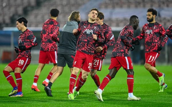 HERNING, DENMARK - Wednesday, December 9, 2020: Liverpool's Diogo Jota during the pre-match warm-up before the UEFA Champions League Group D match between FC Midtjylland and Liverpool FC at the Herning Arena. (Pic by Lars Møller/Propaganda)