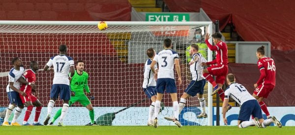 LIVERPOOL, ENGLAND - Wednesday, December 16, 2020: Liverpool's Roberto Firmino scores the winning second goal during the FA Premier League match between Liverpool FC and Tottenham Hotspur FC at Anfield. Liverpool won 2-1. (Pic by David Rawcliffe/Propaganda)