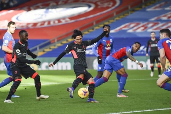 LONDON, ENGLAND - Saturday, December 19, 2020: Liverpool's Takumi Minamino scores the first goal during the FA Premier League match between Crystal Palace FC and Liverpool FC at Selhurst Park. (Pic by David Rawcliffe/Propaganda)