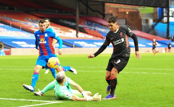 LONDON, ENGLAND - Saturday, December 19, 2020: Liverpool's Roberto Firmino scores the fifth goal during the FA Premier League match between Crystal Palace FC and Liverpool FC at Selhurst Park. (Pic by David Rawcliffe/Propaganda)