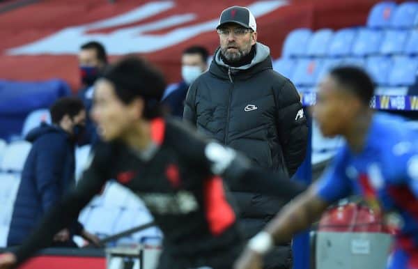 LONDON, ENGLAND - Saturday, December 19, 2020: Liverpool's manager Jürgen Klopp during the FA Premier League match between Crystal Palace FC and Liverpool FC at Selhurst Park. (Pic by David Rawcliffe/Propaganda)