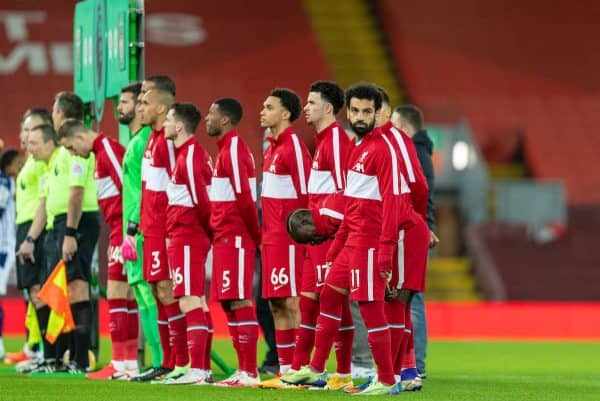 LIVERPOOL, ENGLAND - Sunday, December 27, 2020: Liverpool's Mohamed Salah lines-up before the FA Premier League match between Liverpool FC and West Bromwich Albion FC at Anfield. (Pic by David Rawcliffe/Propaganda)