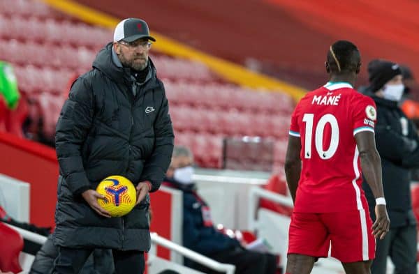 LIVERPOOL, ENGLAND - Sunday, December 27, 2020: Liverpool's manager Jürgen Klopp during the FA Premier League match between Liverpool FC and West Bromwich Albion FC at Anfield. (Pic by David Rawcliffe/Propaganda)