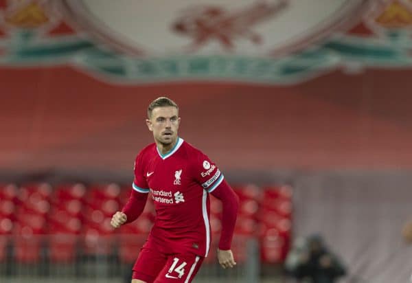 LIVERPOOL, ENGLAND - Sunday, December 27, 2020: Liverpool's captain Jordan Henderson during the FA Premier League match between Liverpool FC and West Bromwich Albion FC at Anfield. (Pic by David Rawcliffe/Propaganda)