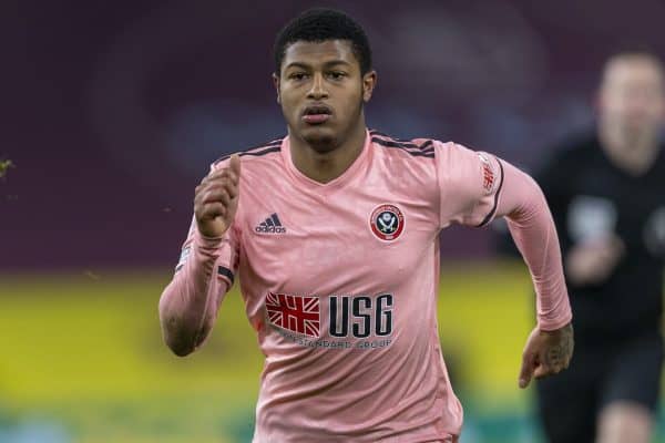 BURNLEY, ENGLAND - Tuesday, December 29, 2020: Sheffield United's Rhian Brewster during the FA Premier League match between Burnley FC and Sheffield United FC at Turf Moor. (Pic by David Rawcliffe/Propaganda)