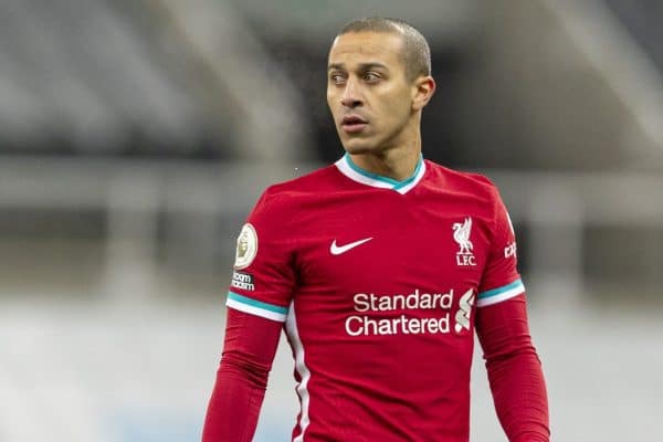 NEWCASTLE-UPON-TYNE, ENGLAND - Wednesday, December 30, 2020: Liverpool’s Thiago Alcantara during the FA Premier League match between Newcastle United FC and Liverpool FC at Anfield. (Pic by David Rawcliffe/Propaganda)