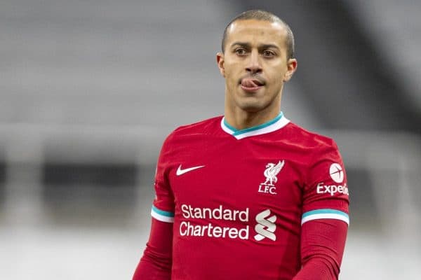 NEWCASTLE-UPON-TYNE, ENGLAND - Wednesday, December 30, 2020: Liverpool’s Thiago Alcantara during the FA Premier League match between Newcastle United FC and Liverpool FC at Anfield. (Pic by David Rawcliffe/Propaganda)