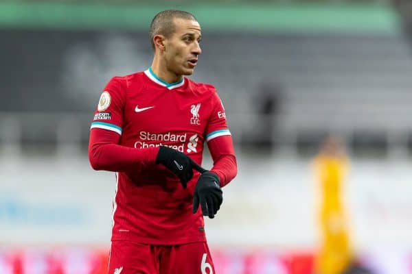 NEWCASTLE-UPON-TYNE, ENGLAND - Wednesday, December 30, 2020: Liverpool’s Thiago Alcantara during the FA Premier League match between Newcastle United FC and Liverpool FC at Anfield. (Pic by David Rawcliffe/Propaganda)