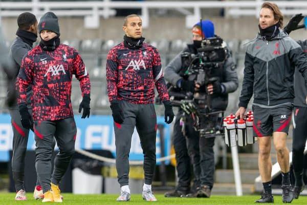 NEWCASTLE-UPON-TYNE, ENGLAND - Wednesday, December 30, 2020: Liverpool’s Thiago Alcantara during the pre-match warm-up before the FA Premier League match between Newcastle United FC and Liverpool FC at Anfield. (Pic by David Rawcliffe/Propaganda)