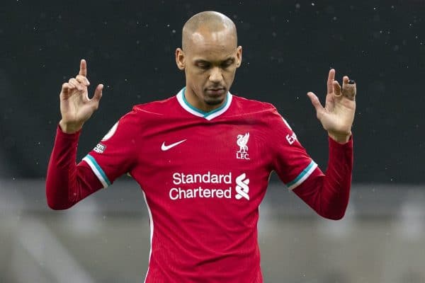 NEWCASTLE-UPON-TYNE, ENGLAND - Wednesday, December 30, 2020: Liverpool’s Fabio Henrique Tavares 'Fabinho' prays before the FA Premier League match between Newcastle United FC and Liverpool FC at Anfield. (Pic by David Rawcliffe/Propaganda)