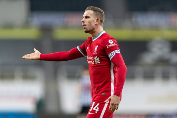 NEWCASTLE-UPON-TYNE, ENGLAND - Wednesday, December 30, 2020: Liverpool’s captain Jordan Henderson during the FA Premier League match between Newcastle United FC and Liverpool FC at Anfield. (Pic by David Rawcliffe/Propaganda)