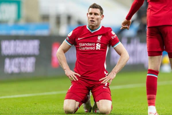 NEWCASTLE-UPON-TYNE, ENGLAND - Wednesday, December 30, 2020: Liverpool’s James Milner during the FA Premier League match between Newcastle United FC and Liverpool FC at Anfield. (Pic by David Rawcliffe/Propaganda)