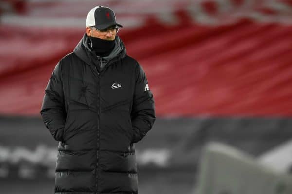 SOUTHAMPTON, ENGLAND - Monday, January 4, 2021: Liverpool's manager Jürgen Klopp during the pre-match warm-up before the FA Premier League match between Southampton FC and Liverpool FC at St Mary's Stadium. (Pic by Propaganda)