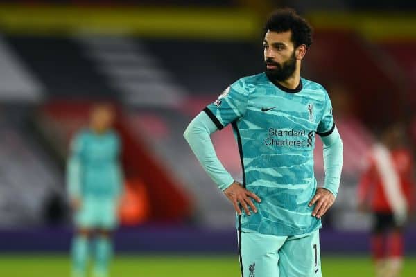 SOUTHAMPTON, ENGLAND - Monday, January 4, 2021: Liverpool's Mohamed Salah during the FA Premier League match between Southampton FC and Liverpool FC at St Mary's Stadium. Southampton won 1-0. (Pic by Propaganda)