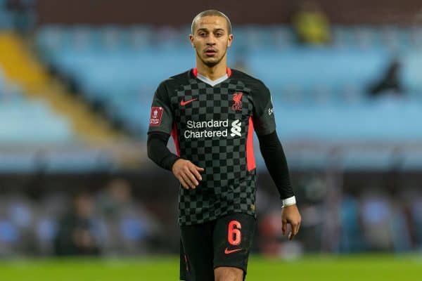 LIVERPOOL, ENGLAND - Tuesday, February 4, 2020: Liverpool's Thiago Alcantara during the FA Cup 4th Round Replay match between Liverpool FC and Shrewsbury Town at Anfield. (Pic by David Rawcliffe/Propaganda)