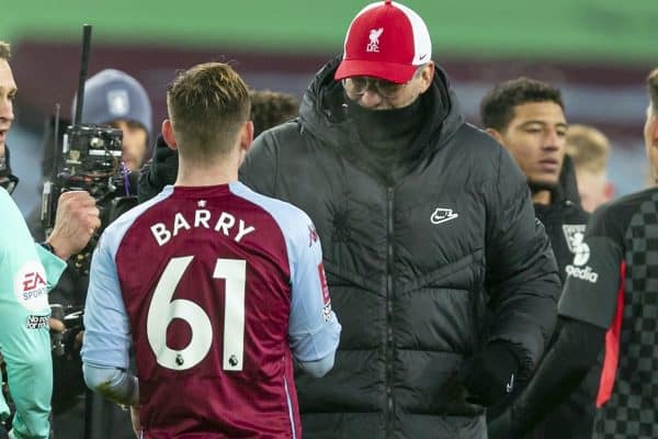 LIVERPOOL, ENGLAND - Tuesday, February 4, 2020: Liverpool's manager Jürgen Klopp with Aston Villa's goal-scorer Louie Barry after the FA Cup 4th Round Replay match between Liverpool FC and Shrewsbury Town at Anfield. Liverpool won 4-1. (Pic by David Rawcliffe/Propaganda)