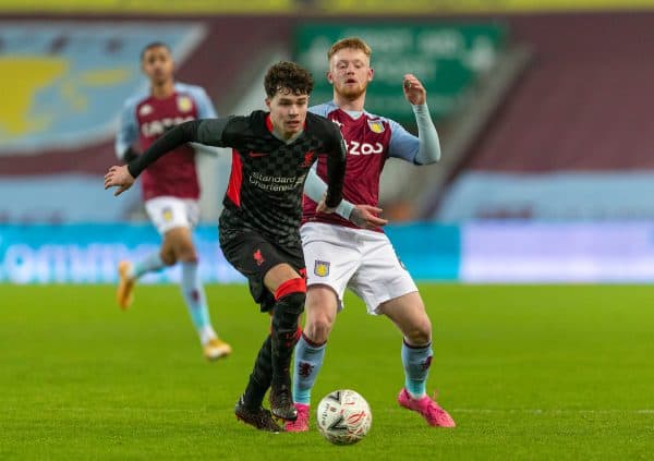 LIVERPOOL, ENGLAND - Tuesday, February 4, 2020: Liverpool's Neco Williams (L) and Aston Villa's substitute Bradley Young during the FA Cup 4th Round Replay match between Liverpool FC and Shrewsbury Town at Anfield. (Pic by David Rawcliffe/Propaganda)