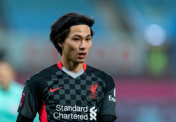 LIVERPOOL, ENGLAND - Tuesday, February 4, 2020: Liverpool's Takumi Minamino during the FA Cup 4th Round Replay match between Liverpool FC and Shrewsbury Town at Anfield. (Pic by David Rawcliffe/Propaganda)