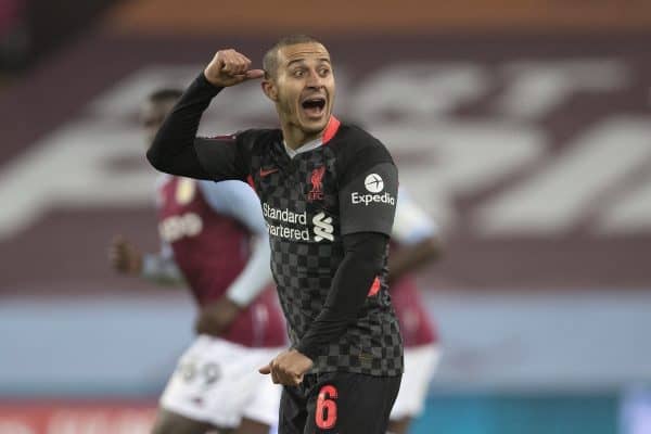 LIVERPOOL, ENGLAND - Tuesday, February 4, 2020: Liverpool's Thiago Alcantara during the FA Cup 4th Round Replay match between Liverpool FC and Shrewsbury Town at Anfield. (Pic by David Rawcliffe/Propaganda)