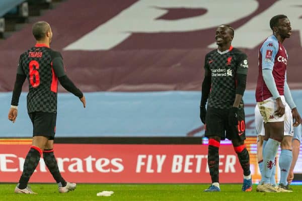 LIVERPOOL, ENGLAND - Tuesday, February 4, 2020: Liverpool's Sadio Mané celebrates after scoring the third goal during the FA Cup 4th Round Replay match between Liverpool FC and Shrewsbury Town at Anfield. (Pic by David Rawcliffe/Propaganda)