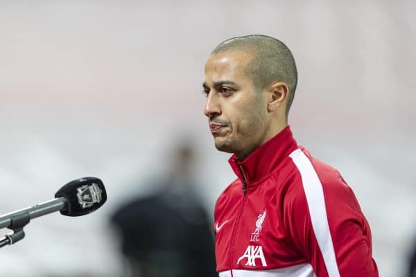 LIVERPOOL, ENGLAND - Sunday, January 17, 2021: Liverpool's Thiago Alcantara is interviewed by LFC.TV after the FA Premier League match between Liverpool FC and Manchester United FC at Anfield. (Pic by David Rawcliffe/Propaganda)