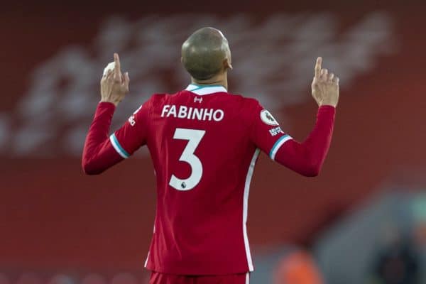 LIVERPOOL, ENGLAND - Sunday, January 17, 2021: Liverpool's Fabio Henrique Tavares 'Fabinho' prays before the FA Premier League match between Liverpool FC and Manchester United FC at Anfield. (Pic by David Rawcliffe/Propaganda)