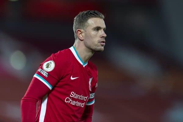 LIVERPOOL, ENGLAND - Sunday, January 17, 2021: Liverpool's captain Jordan Henderson during the FA Premier League match between Liverpool FC and Manchester United FC at Anfield. (Pic by David Rawcliffe/Propaganda)