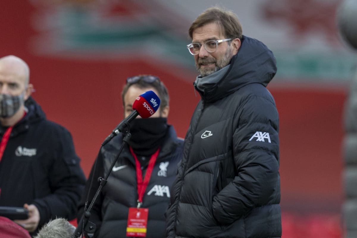 LIVERPOOL, ENGLAND - Sunday, January 17, 2021: Liverpool's manager Jürgen Klopp before the FA Premier League match between Liverpool FC and Manchester United FC at Anfield. (Pic by David Rawcliffe/Propaganda)